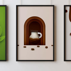 Coffee One Kitchen Wall Art Prints Dining Room Home Décor Poster Minimalistic Paper Cut Art - Kuzi Tees