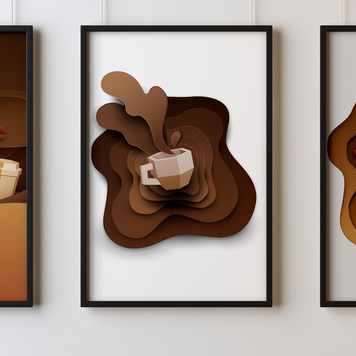 Coffee Four Kitchen Wall Art Prints Dining Room Home Décor Poster Minimalistic Paper Cut Art - Kuzi Tees