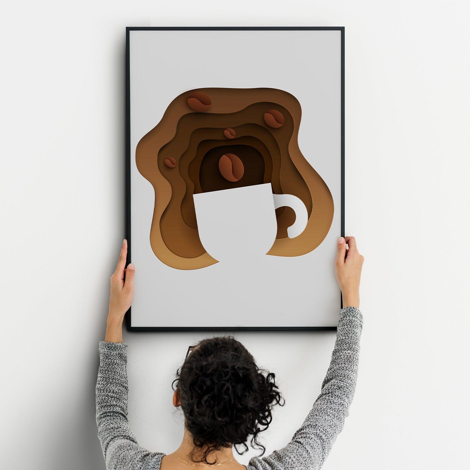 Coffee Five Kitchen Wall Art Prints Dining Room Home Décor Poster Minimalistic Paper Cut Art - Kuzi Tees