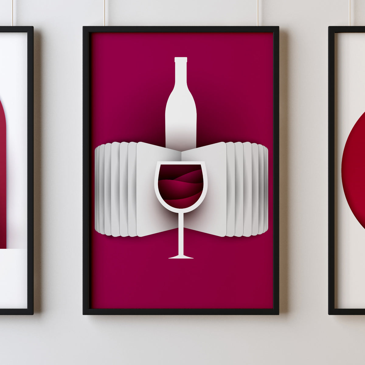 Wine Two Kitchen Wall Art Prints Dining Room Home Décor Poster Minimalistic Paper Cut Art - Kuzi Tees