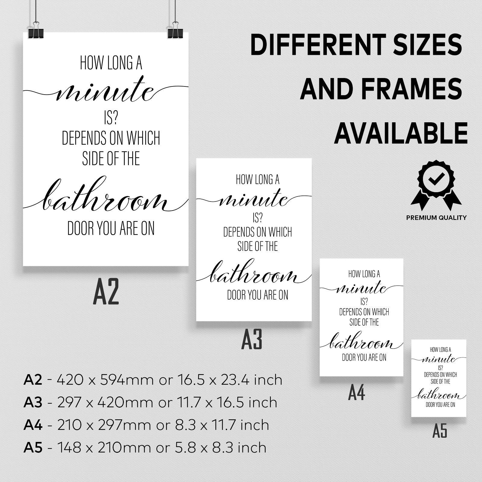 How Long A Minute Is Depends On Which Side Of The Bathroom Door You Are On A4 A3 A2-Vintage Wall Art Home Decor - Kuzi Tees