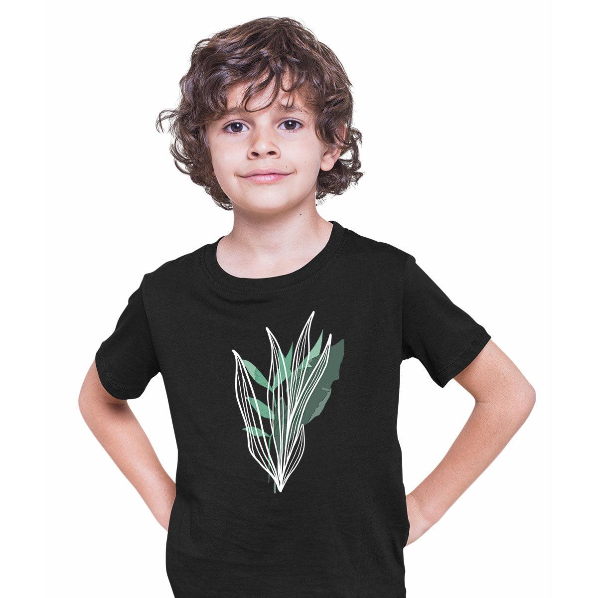 Botanical Wild Leaf Design T-Shirt Colorful Art Print Plant Abstract T-shirt for Kids - Kuzi Tees