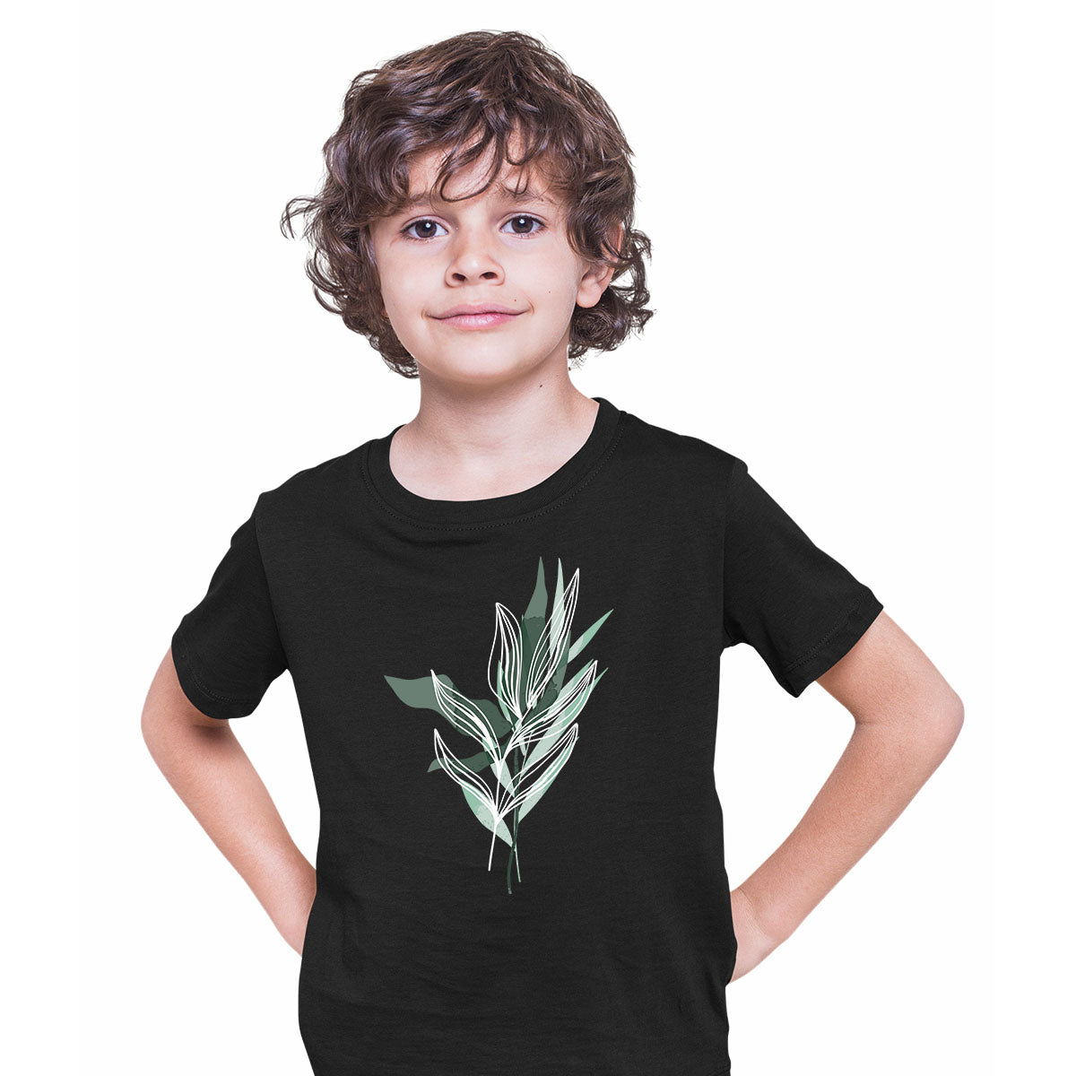 Summer Leaf Floral T-Shirt Colorful Art Print Botanical Plant Abstract T-shirt for Kids - Kuzi Tees