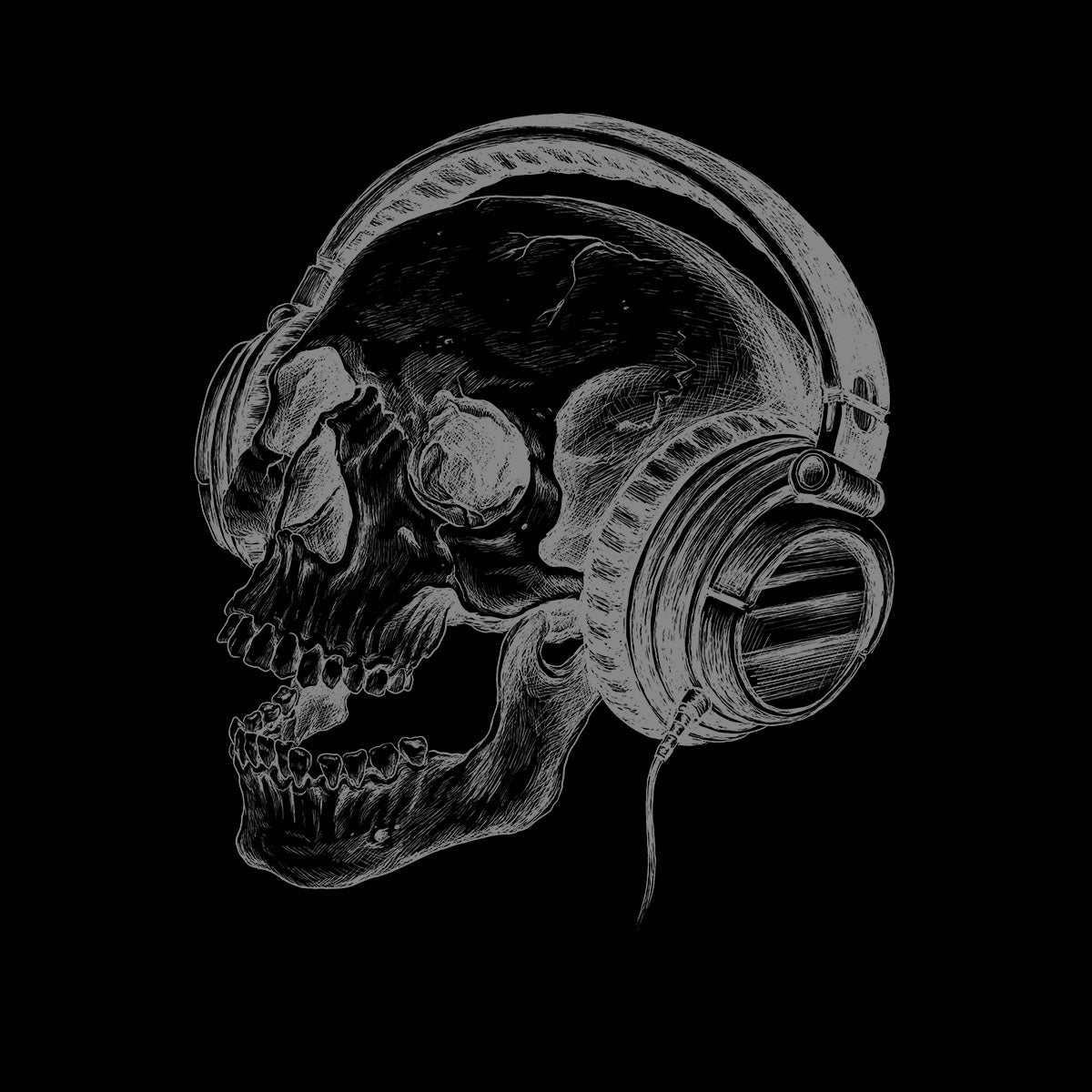 Skull Headphones DTG Printed Mens Tee S-3XL Band Skeleton Music Retro Unisex T-Shirt - Kuzi Tees