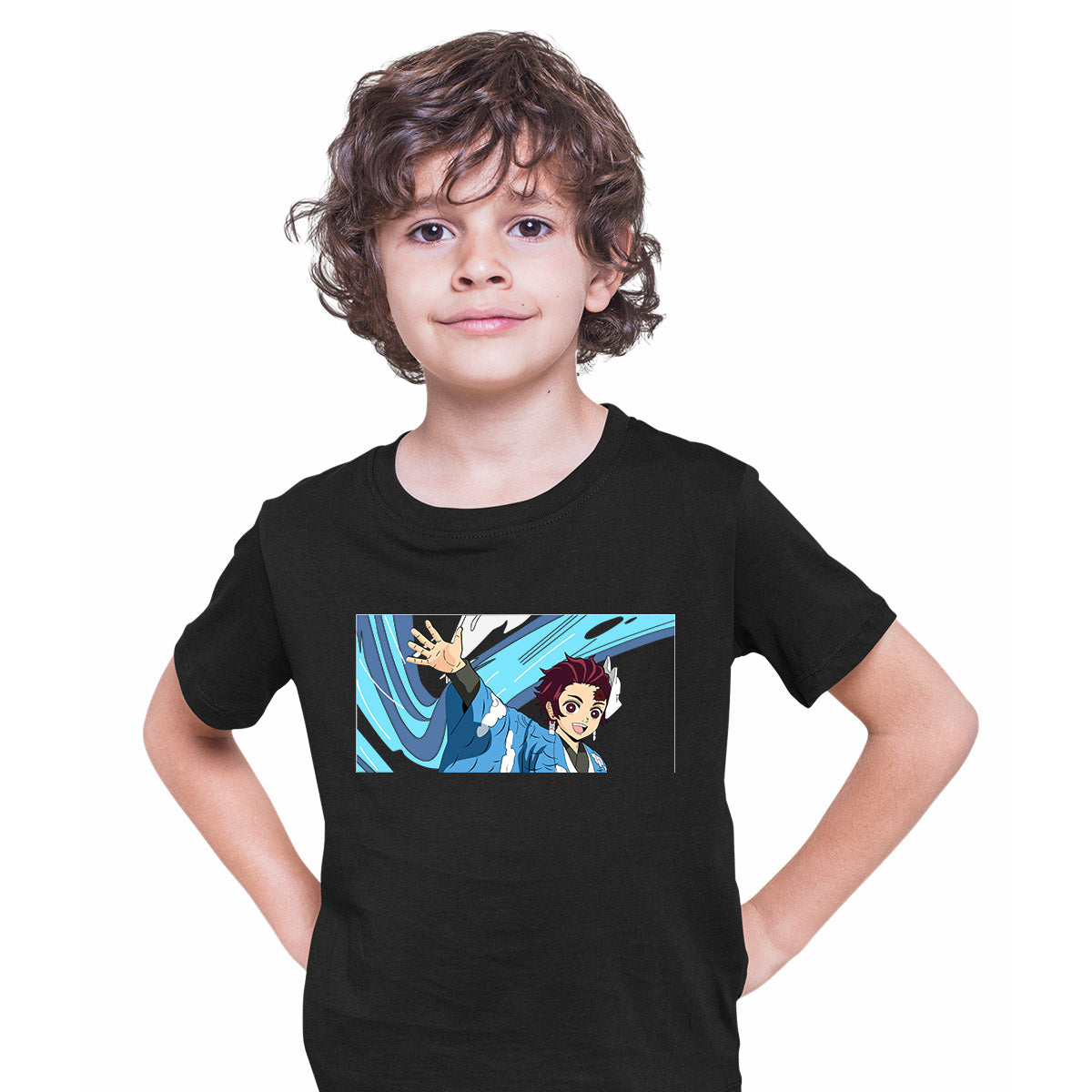 Tanjiro Blue t-shirt Kimono Anime Manga Demon Slayer Manga Kids T-shirt Black