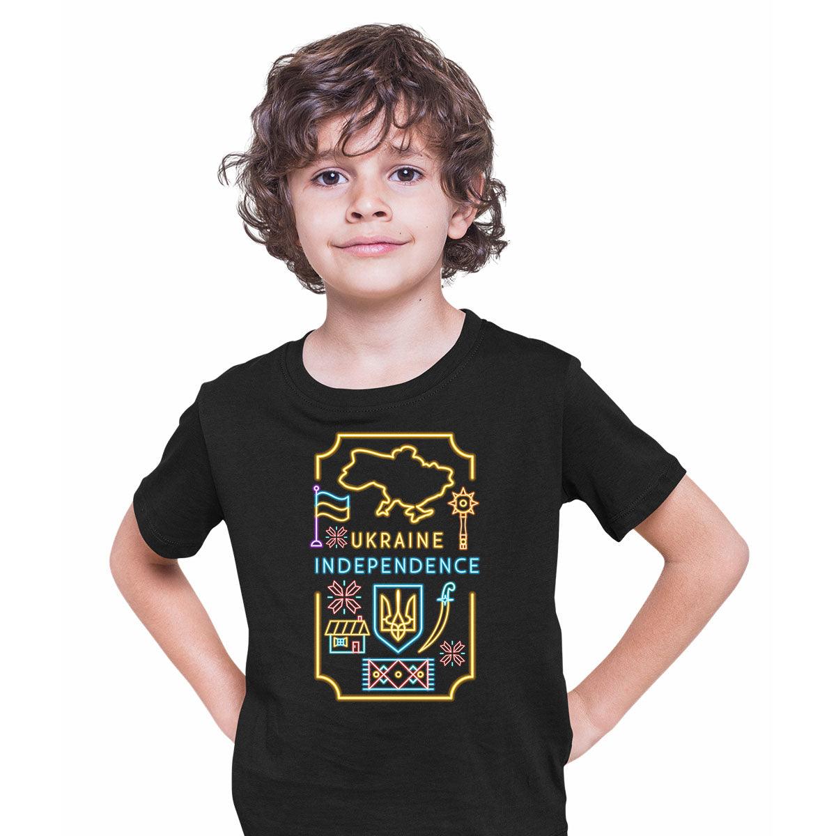 Independent Ukraine National Symbols Neon Glow Kids T-Shirt Support Ukraine War - Kuzi Tees