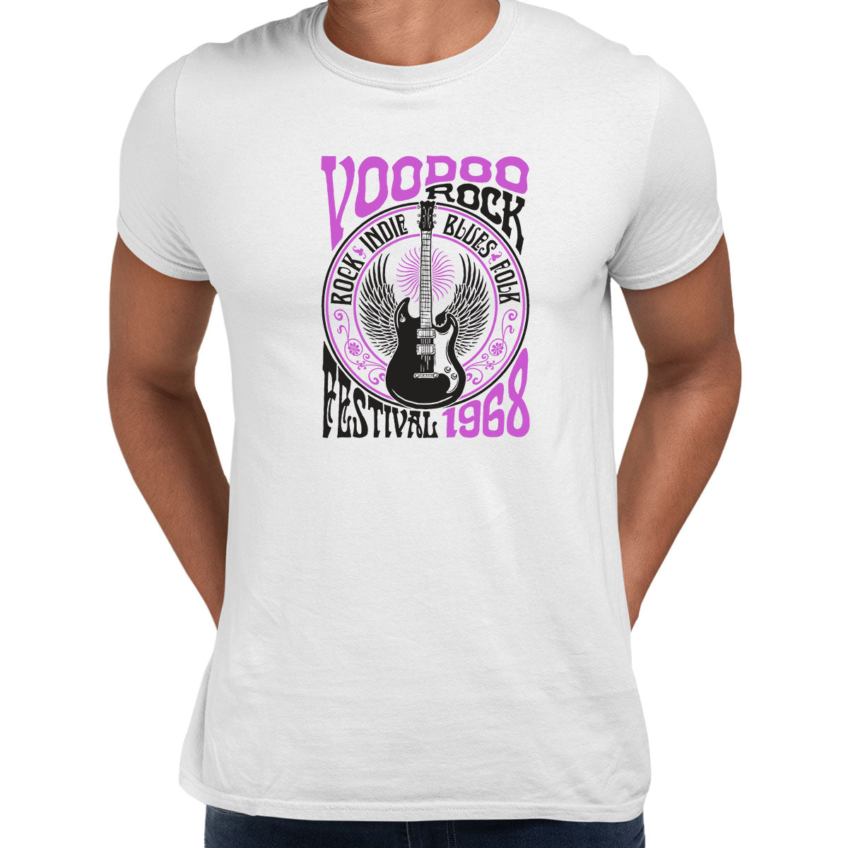 Voodoo Rock Festival 68 Retro Indie Blues Vintage Graphic Print Crew Neck Typography Unisex T-shirt - Kuzi Tees