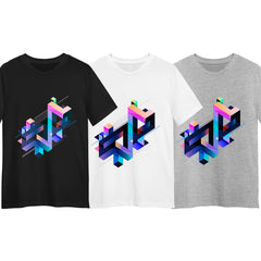 Abstract 3D Geometric T-Shirt – Multicolor Composition Graphic Tee, Unisex Design