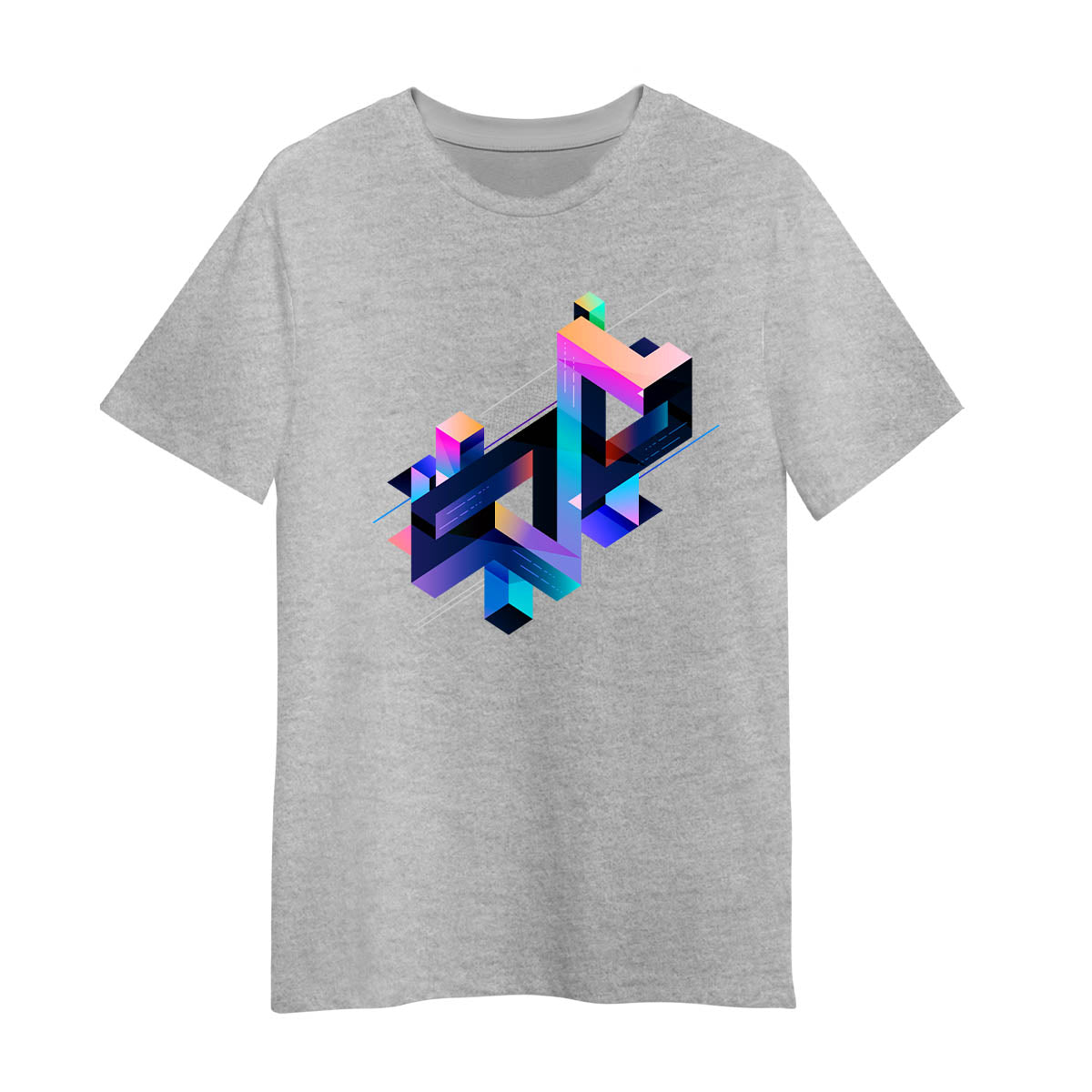 Abstract 3D Geometric T-Shirt – Multicolor Composition Graphic Tee, Unisex Design