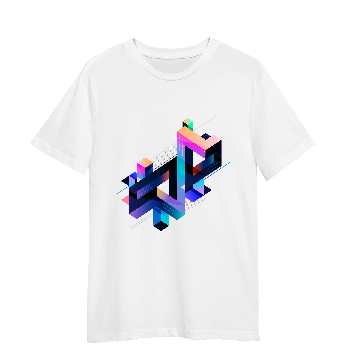 Abstract 3D Geometric T-Shirt – Multicolor Composition Graphic Tee, Unisex Design