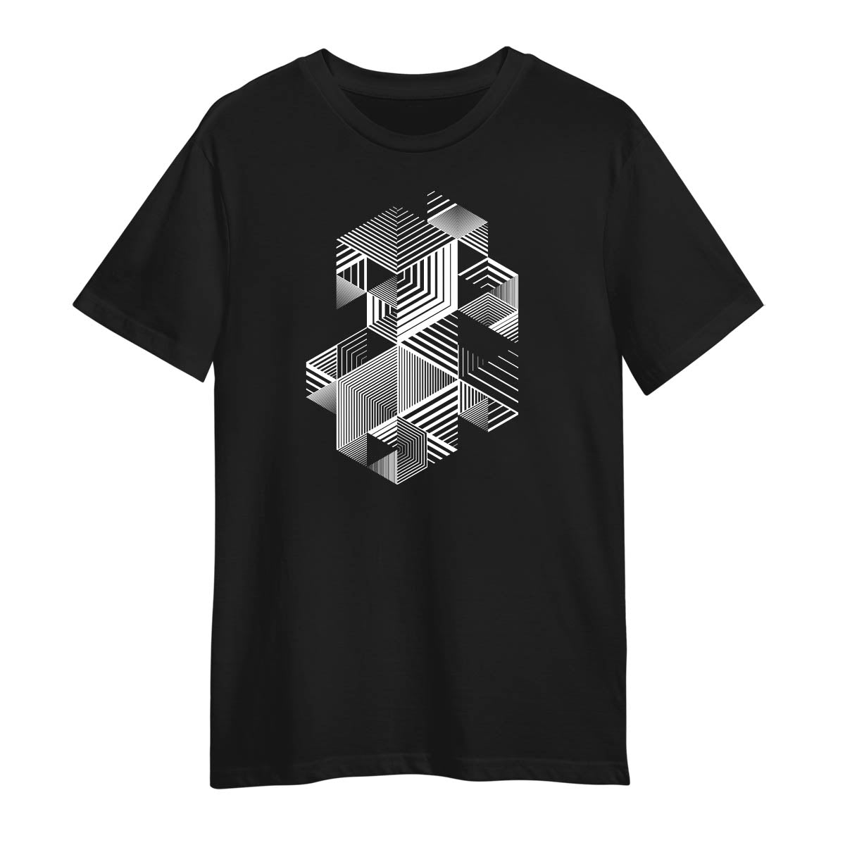 Abstract 3D Linear Striped T-Shirt Retro Style Graphic Design Black Tee 