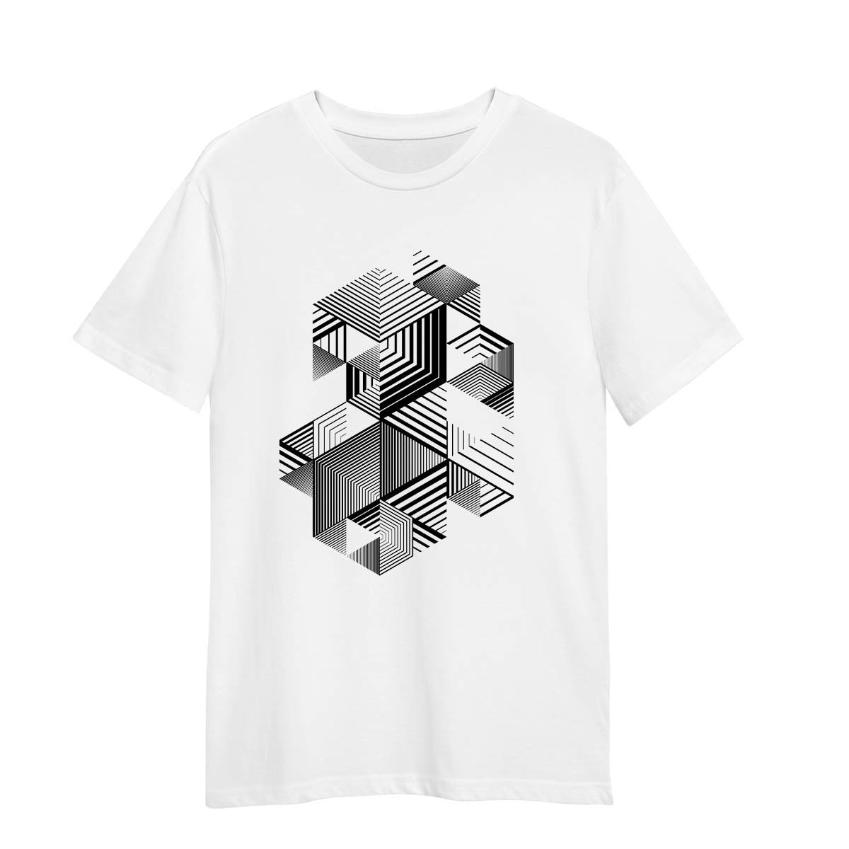 Abstract 3D Linear Striped T-Shirt Retro Style Graphic Design White Tee 