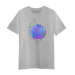 Abstract Blue Gradient Sphere T-Shirt with Geometric Polygon Line Art on Black