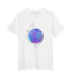 Abstract Blue Gradient Sphere T-Shirt with Geometric Polygon Line Art on Black