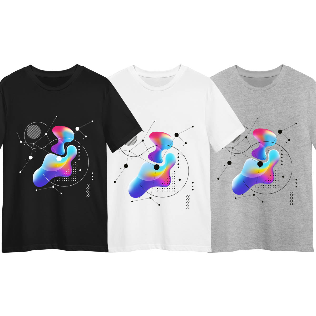 Abstract Colorful Gradient Mesh T-Shirt with Geometric Line Art Design