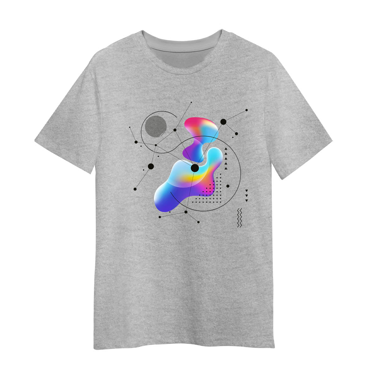 Abstract Colorful Gradient Mesh T-Shirt with Geometric Line Art Design