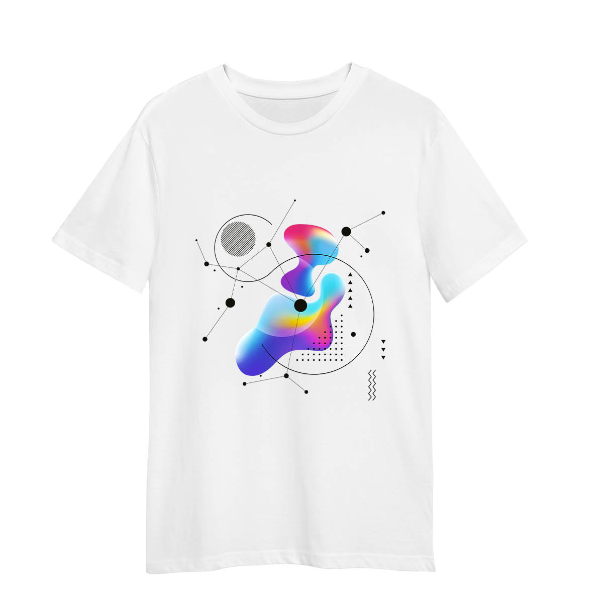 Abstract Colorful Gradient Mesh T-Shirt with Geometric Line Art Design