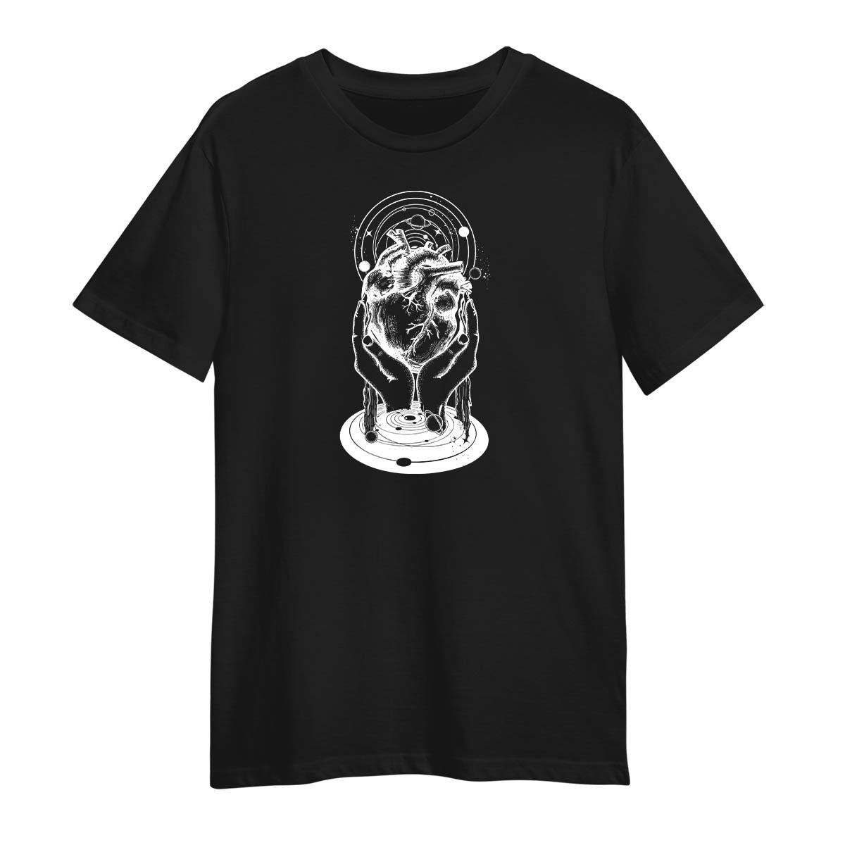 Abstract Cosmic Heart Black T-Shirt 