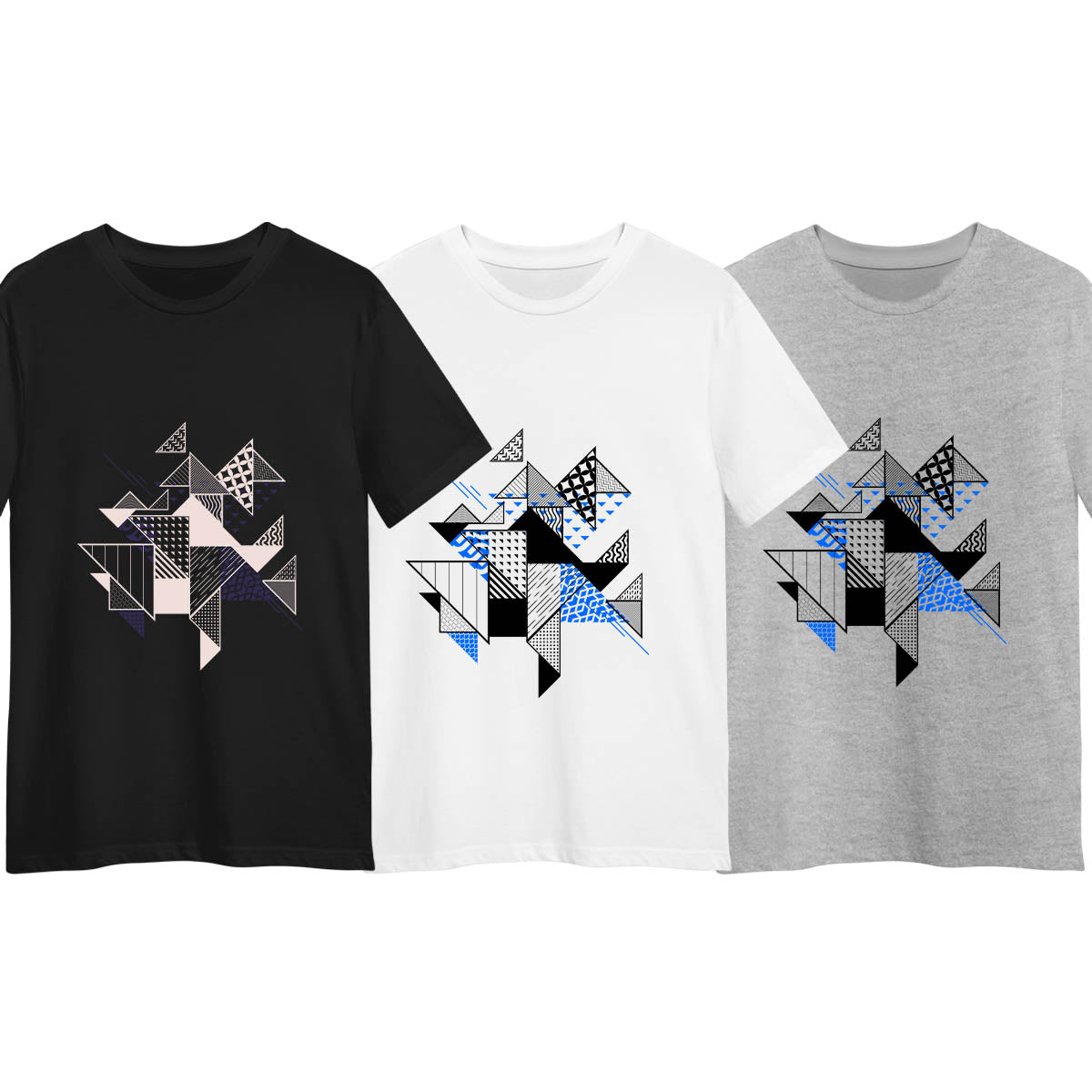 Abstract Flat Art T-Shirt – Geometric Elements Crew Neck Graphic Tee, Unisex Design