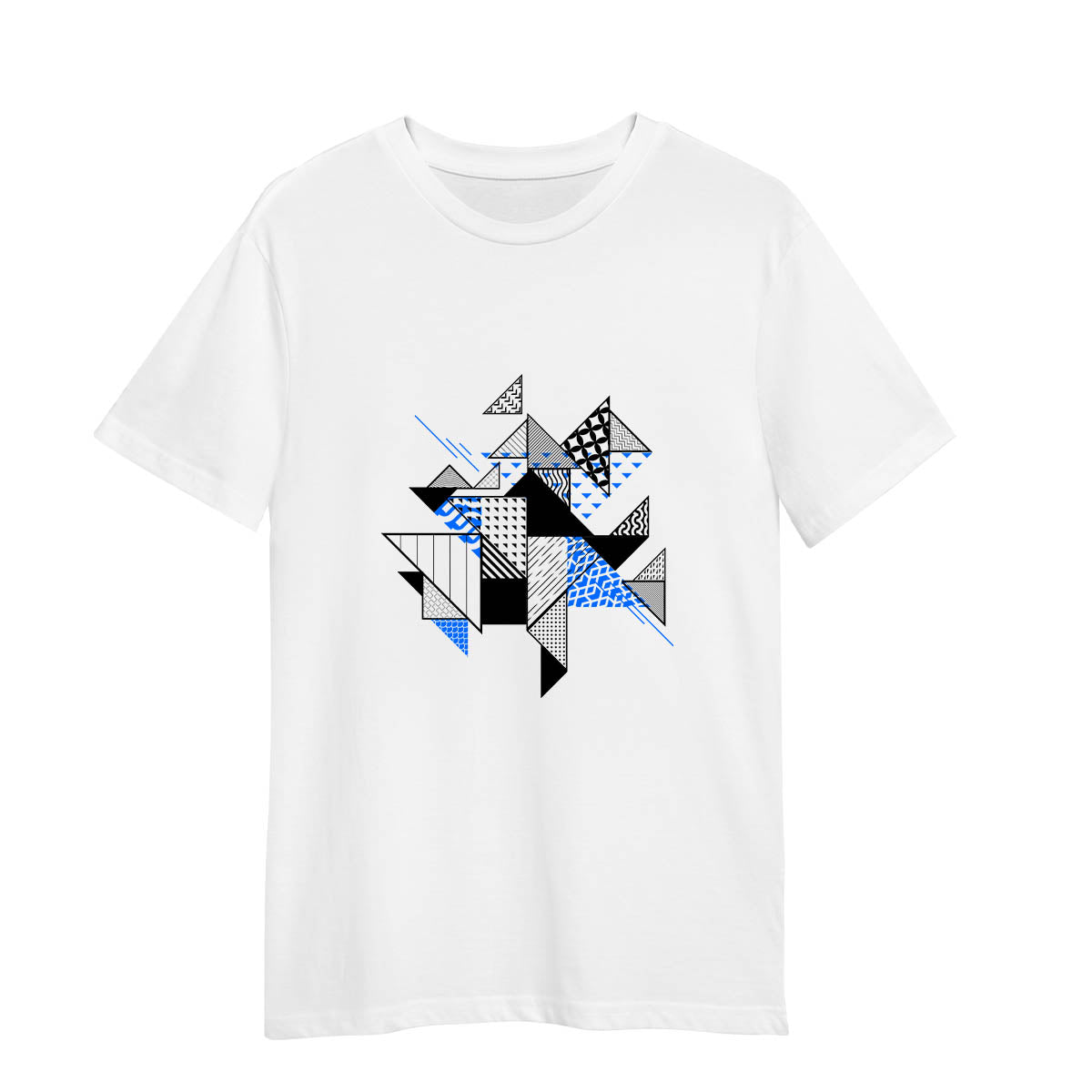 Abstract Flat Art T-Shirt – Geometric Elements Crew Neck Graphic Tee, Unisex Design