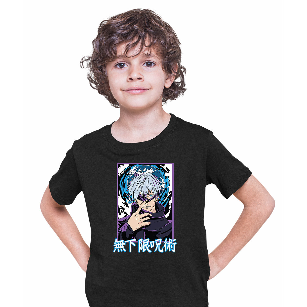 Jujutsu Kaisen Satoru Gojo Anime Japanese Manga Graphic Art Black T-shirt for Kids
