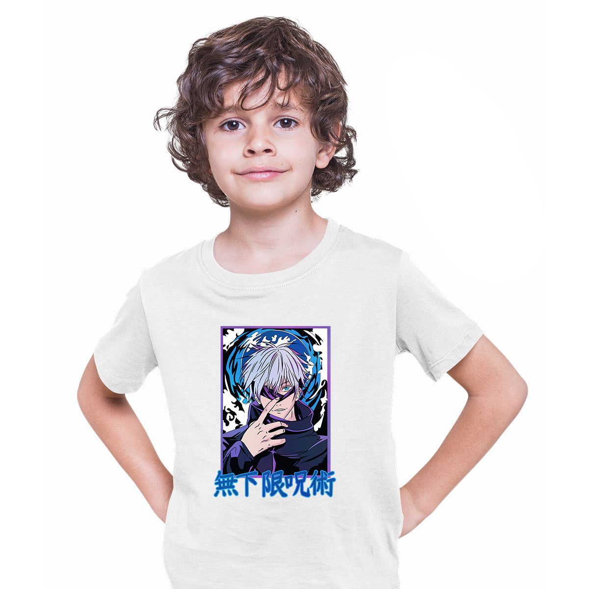 Jujutsu Kaisen Satoru Gojo Anime Japanese Manga Graphic Art White T-shirt for Kids