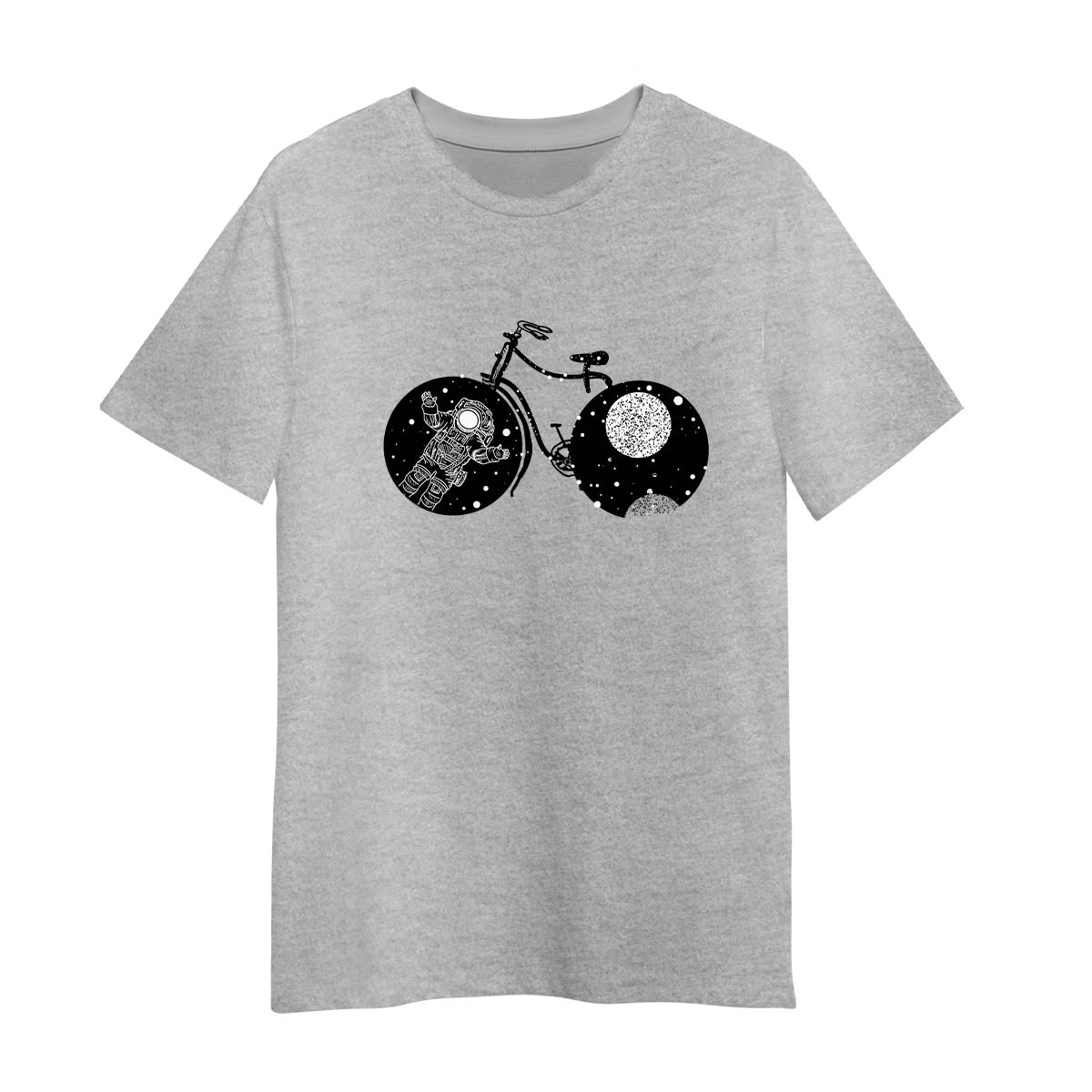 Astronaut Bicycle T-Shirt – Surreal Space & Moon Grey