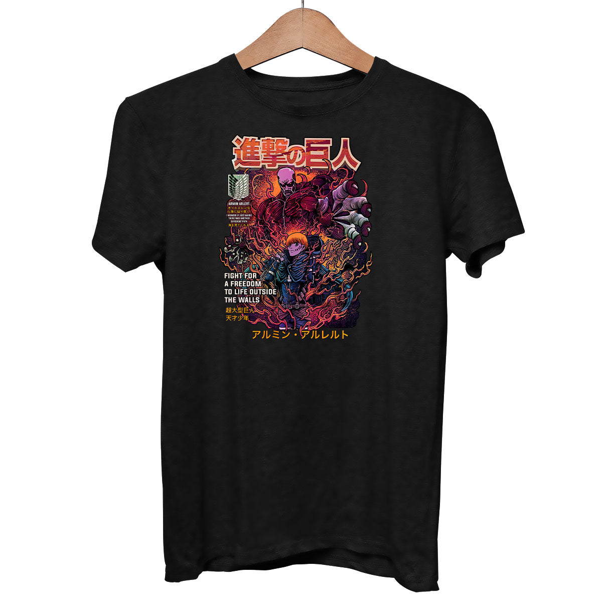 Attack On Titan Anime Fight For A Freedom To Life Outside The Walls Adult Unisex Black Tee