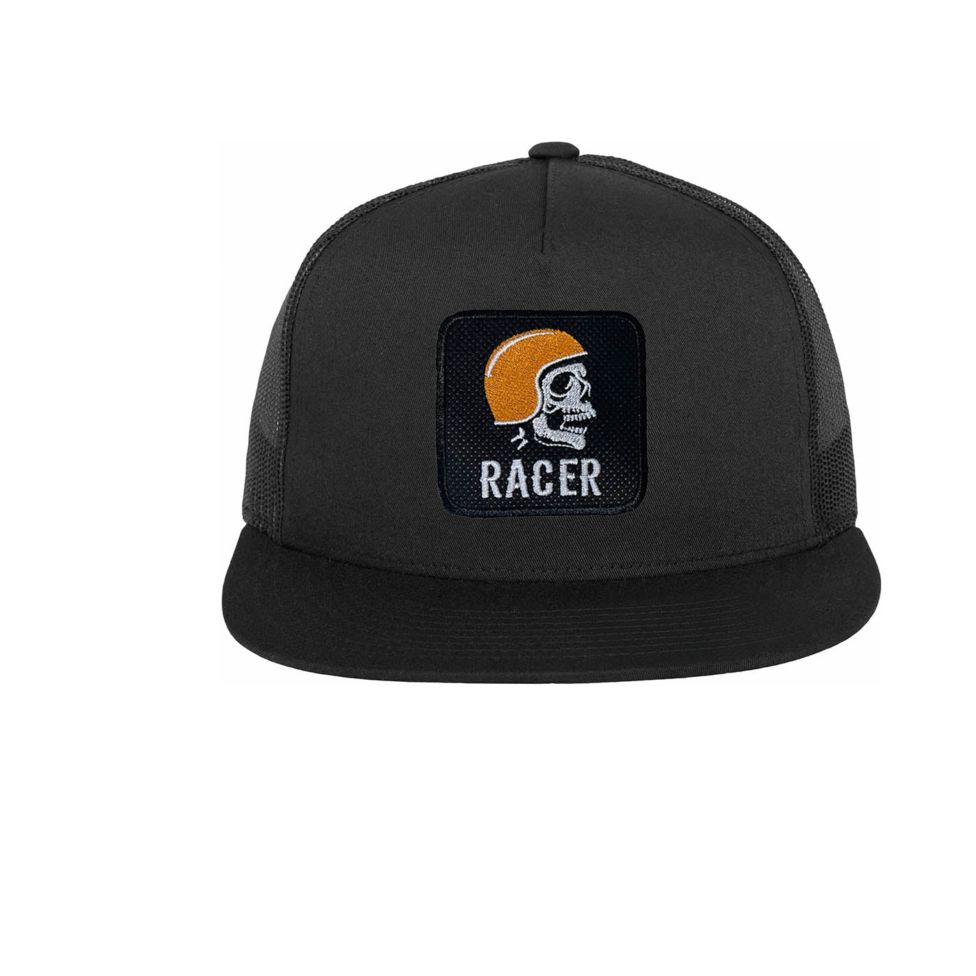 Biker Embroidered Baseball Cap with Racer Skull Patch by Forge Bros