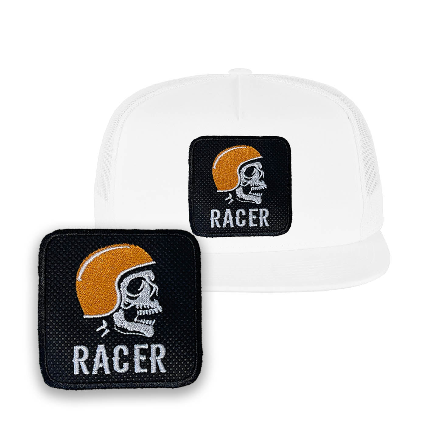 Biker Embroidered Baseball Cap with Racer Skull Patch by Forge Bros