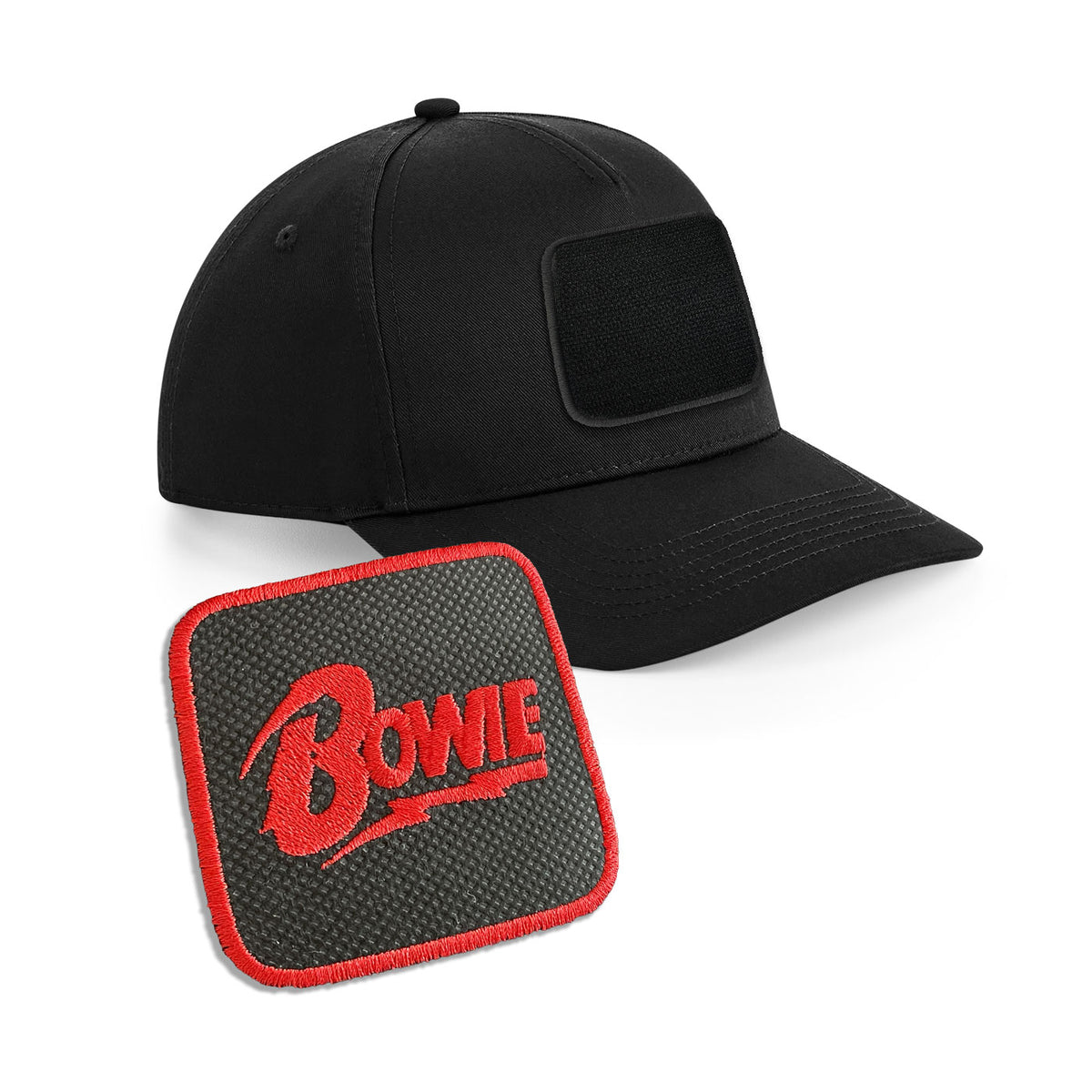 Bowie Cap Embroidered Velcro Patch Hat Music Icon Black, White, Grey