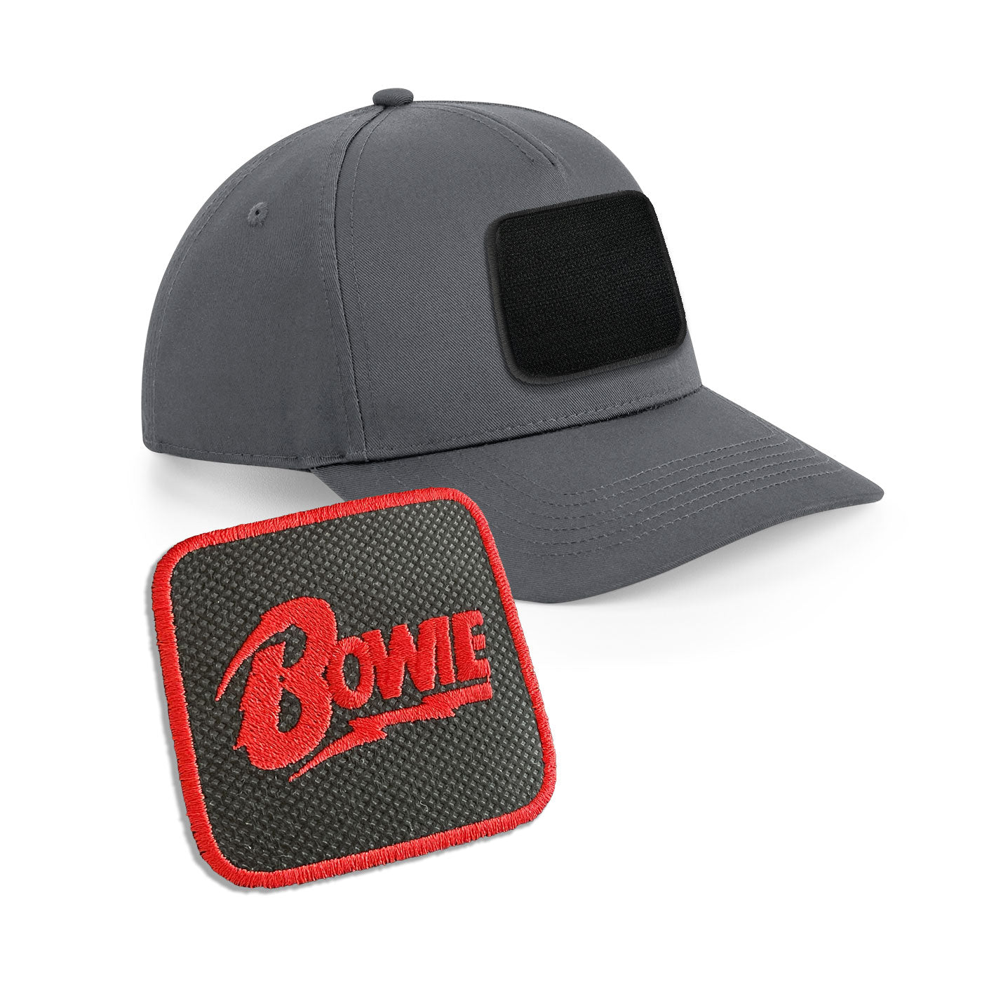 Bowie Cap Embroidered Velcro Patch Hat Music Icon Black, White, Grey