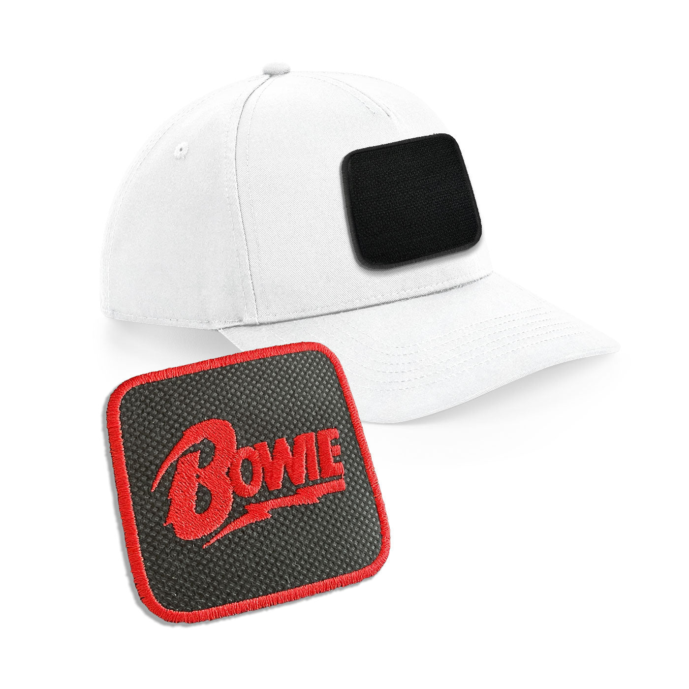 Bowie Cap Embroidered Velcro Patch Hat Music Icon Black, White, Grey