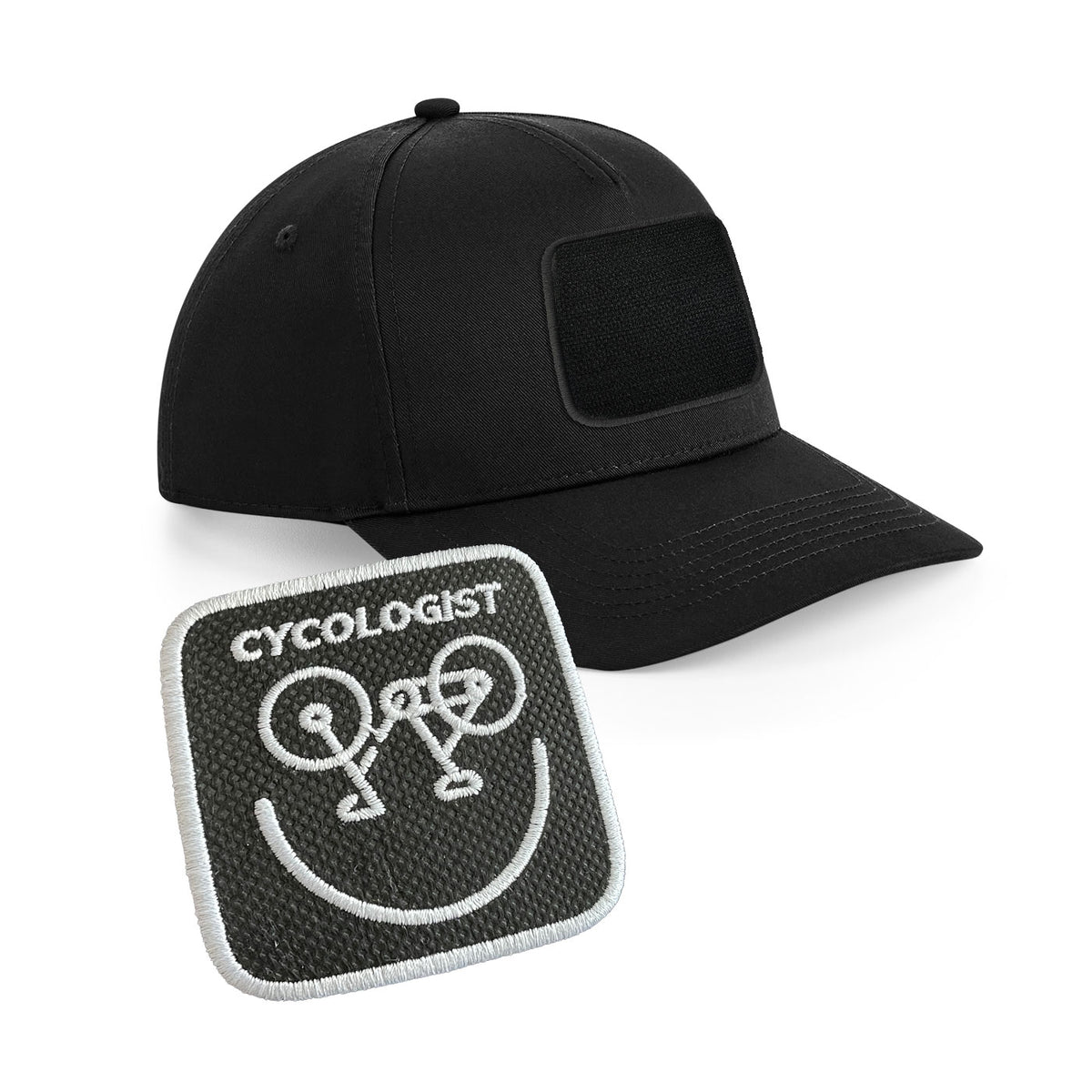 Cycologist Cap Embroidered Velcro Patch Bike Hat Black, White, Grey