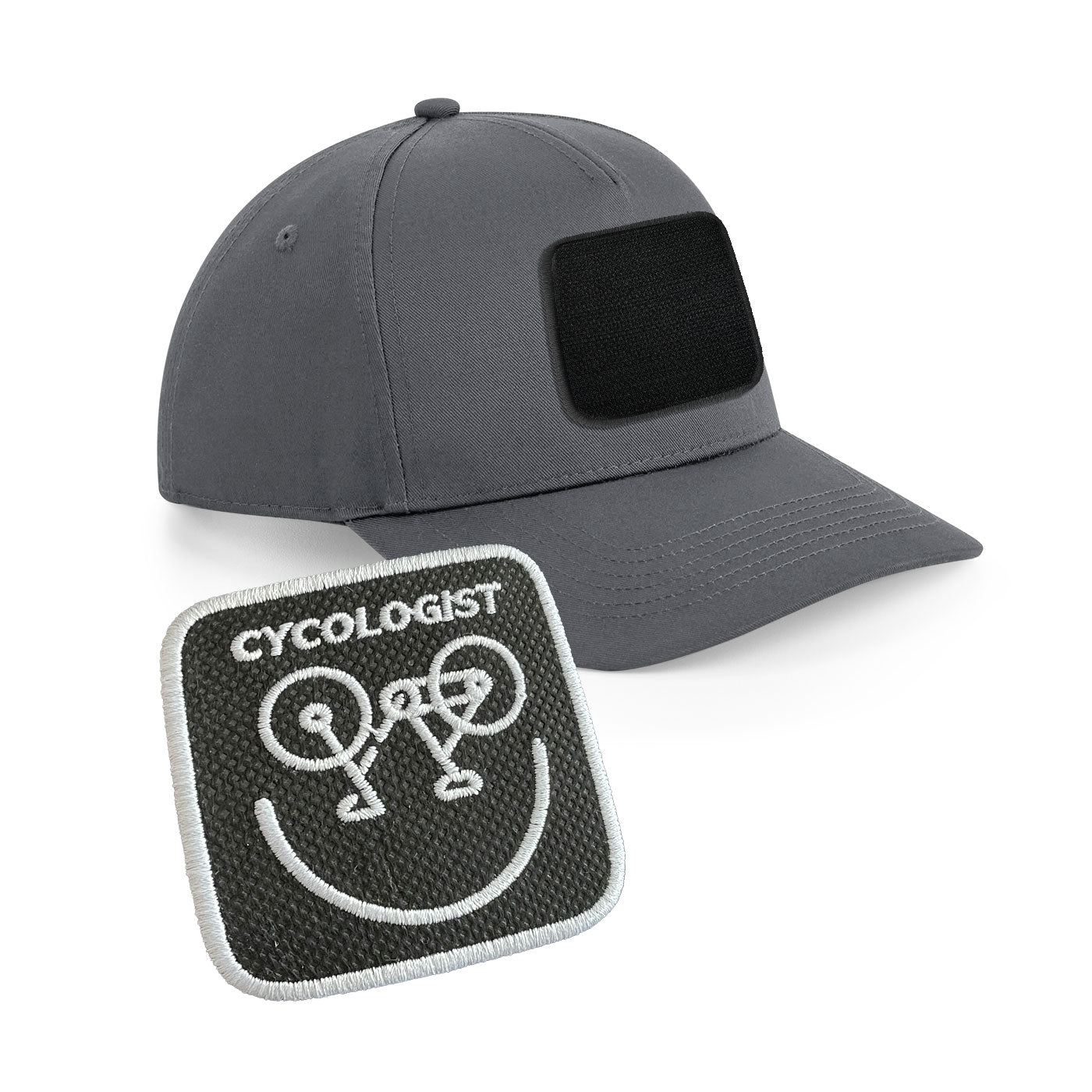 Cycologist Cap Embroidered Velcro Patch Bike Hat Black, White, Grey