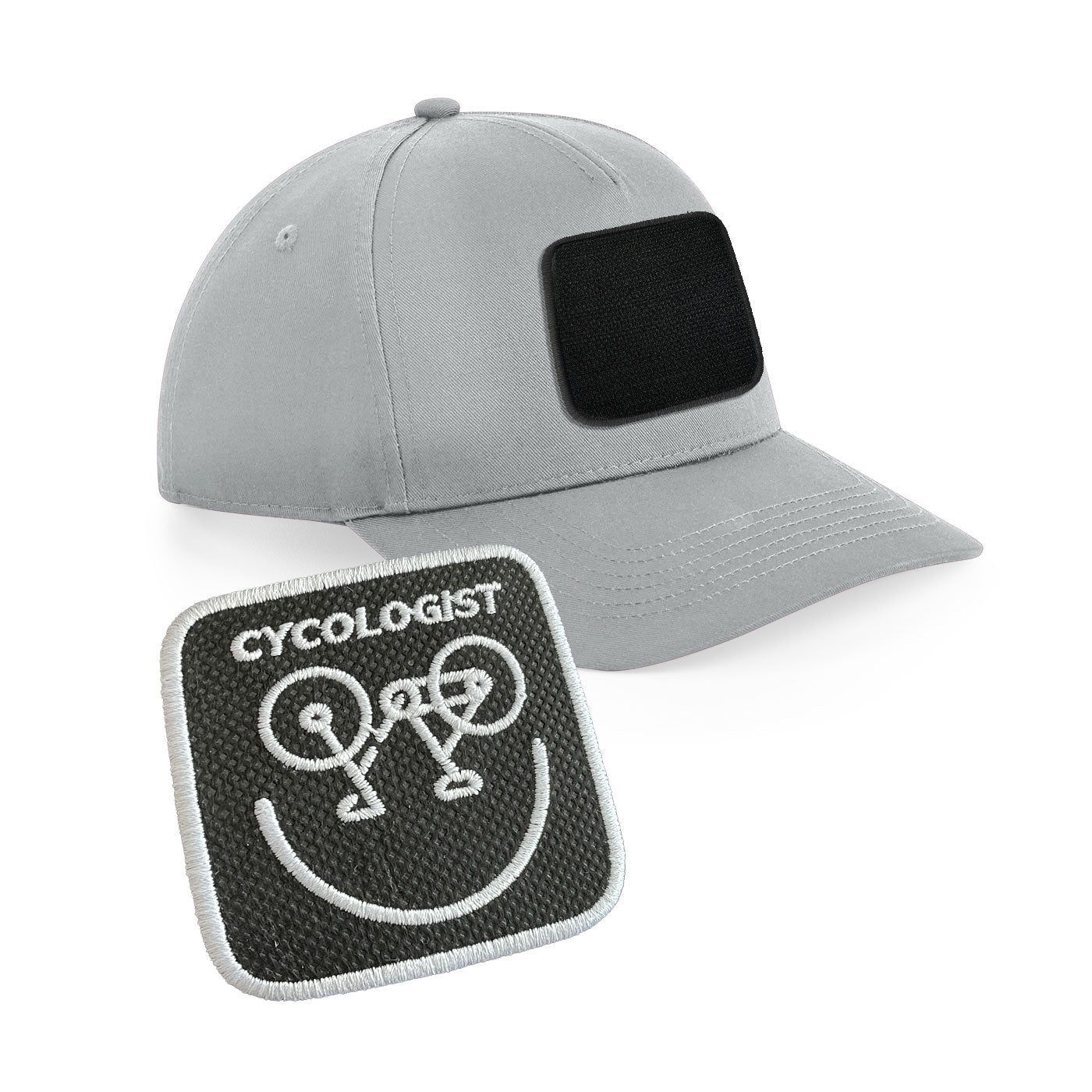 Cycologist Cap Embroidered Velcro Patch Bike Hat Black, White, Grey