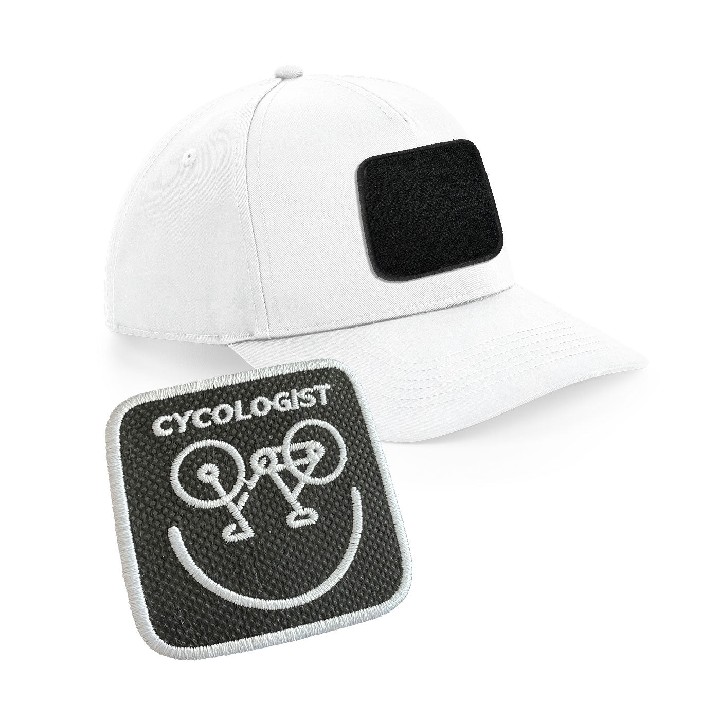 Cycologist Cap Embroidered Velcro Patch Bike Hat Black, White, Grey