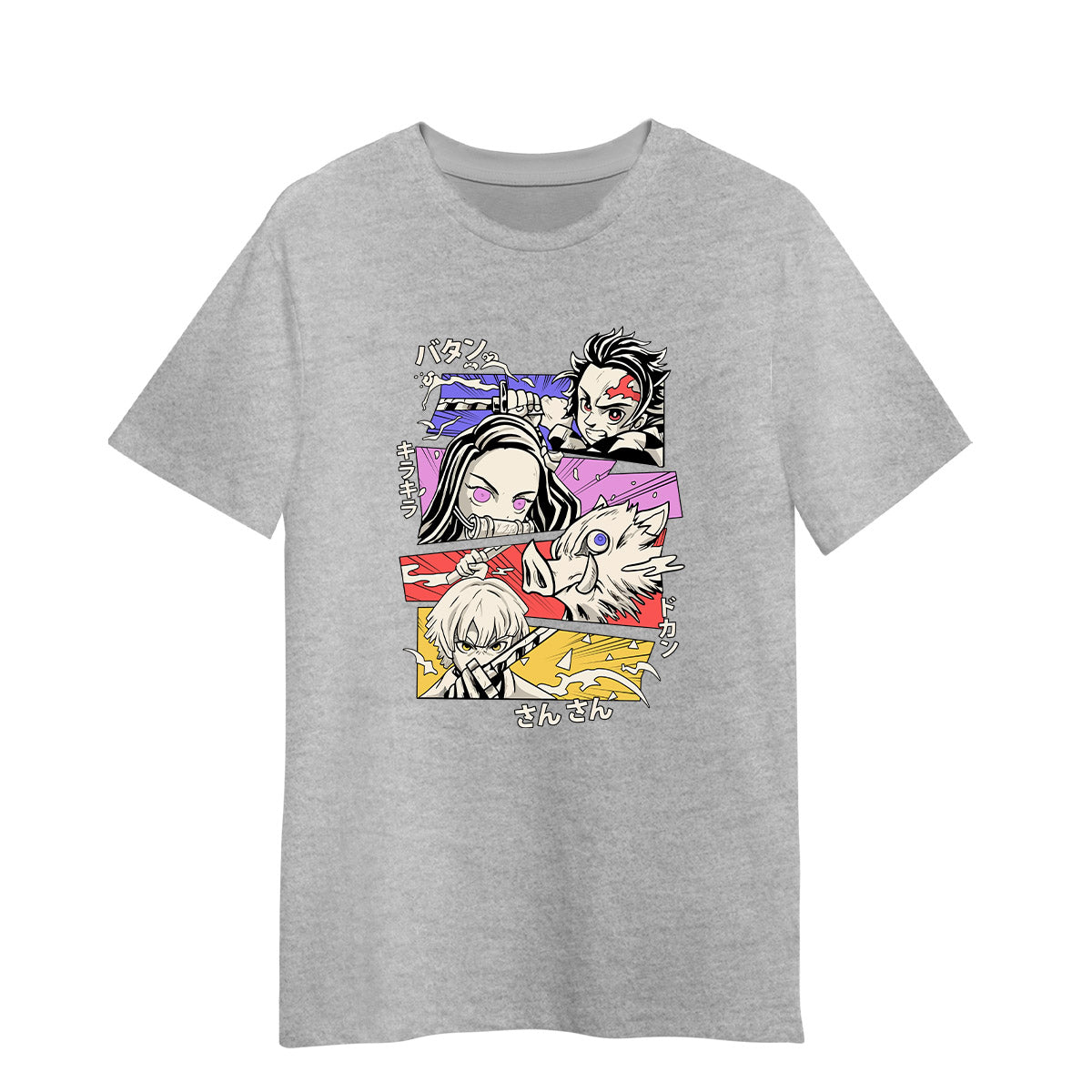 Demon Slayer Demon Hunter Squad Tanjiro Japanese Anime Adult Unisex Grey T-shirt