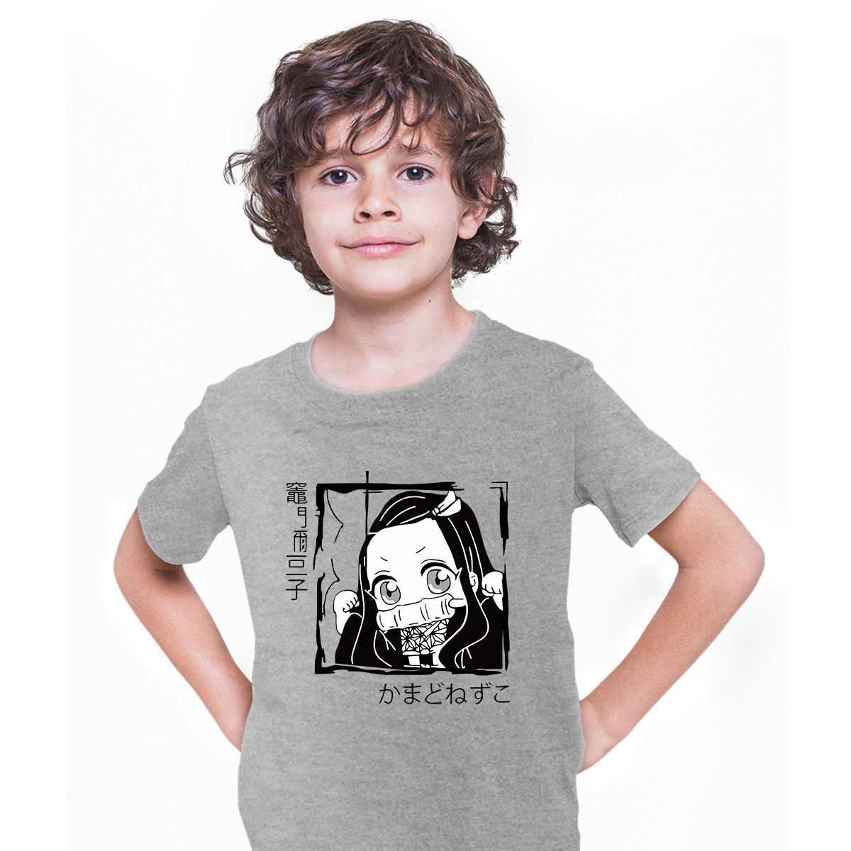 Demon Slayer Kimetsu No Yaiba Kamado Nezuko Japanese Manga Anime Grey T-shirt for Kids