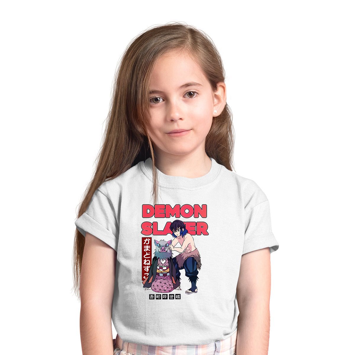 Demon Slayer Nezuko And Inosuke Anime Manga White T-shirt for Kids