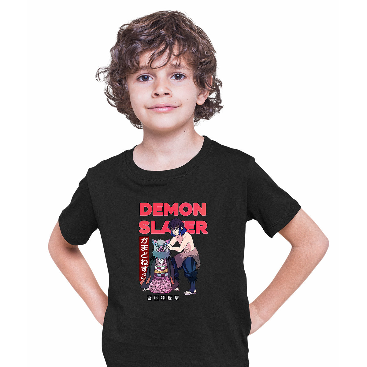 Demon Slayer Nezuko And Inosuke Anime Manga Black T-shirt for Kids