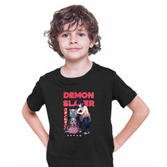Demon Slayer Nezuko And Inosuke Anime Manga Black T-shirt for Kids
