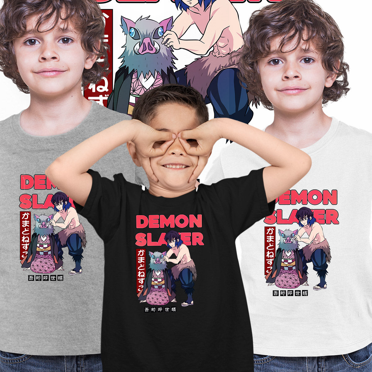 Demon Slayer Nezuko And Inosuke Anime Manga T-shirt for Kids