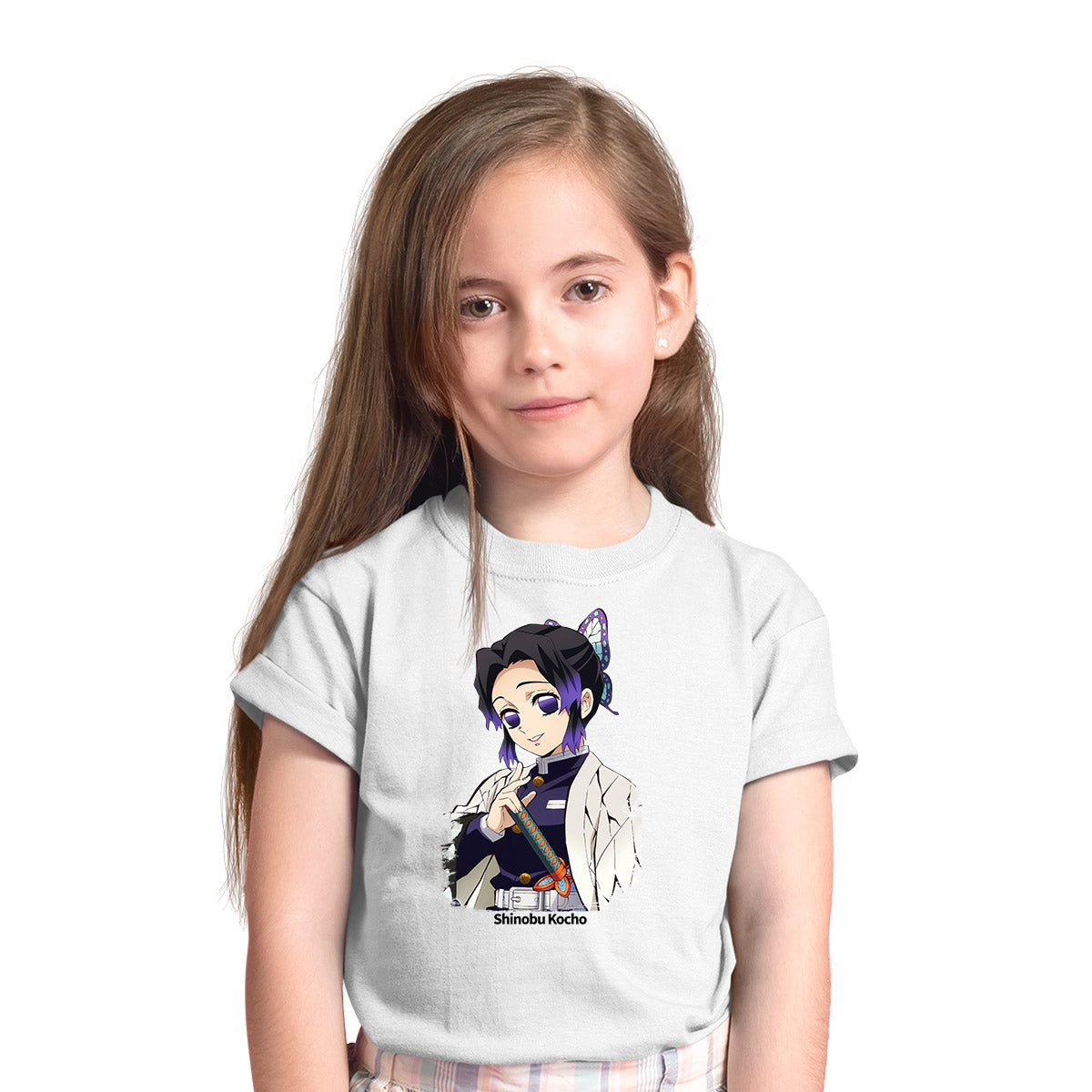 Demon Slayer Shinobu Kocho Kimetsu No Yaiba Japanese Anime White T-shirt for Kids