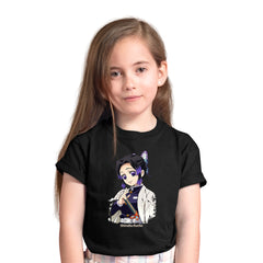 Demon Slayer Shinobu Kocho Kimetsu No Yaiba Japanese Anime Black T-shirt for Kids