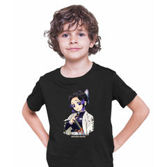 Demon Slayer Shinobu Kocho Kimetsu No Yaiba Japanese Anime Black T-shirt for Kids