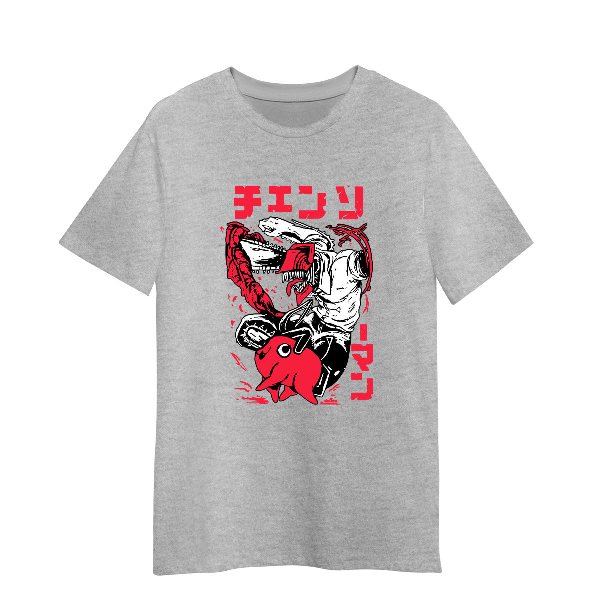 Denji And Pochita Chainsaw Man Japanese Anime Chainsaw Man Adult Unisex Grey T-shirt