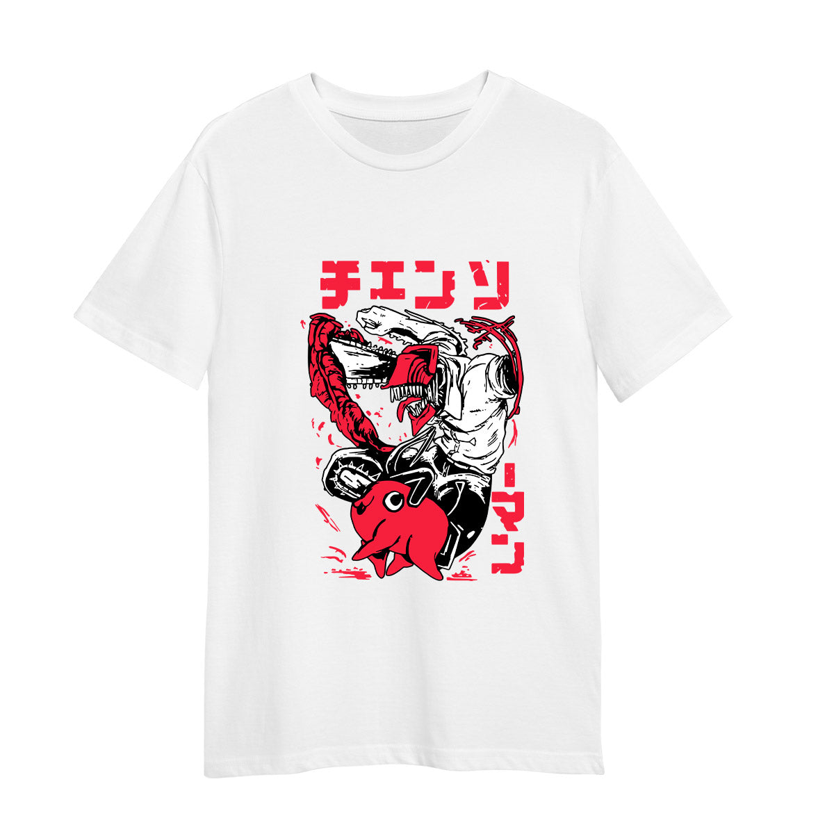 Denji And Pochita Chainsaw Man Japanese Anime Chainsaw Man Adult Unisex White T-shirt