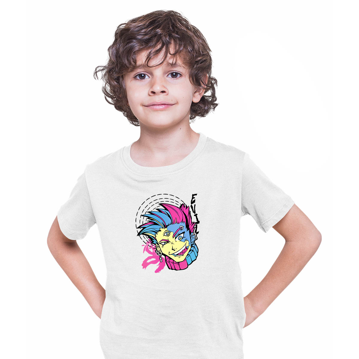 Yokai Funny Evil Anime Boy With Three Eyes Japanese Anime Manga white T-shirt for Kids