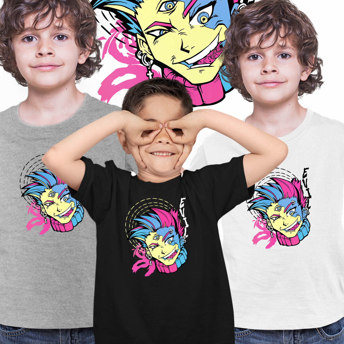 Yokai Funny Evil Anime Boy With Three Eyes Japanese Anime Manga T-shirt for Kids